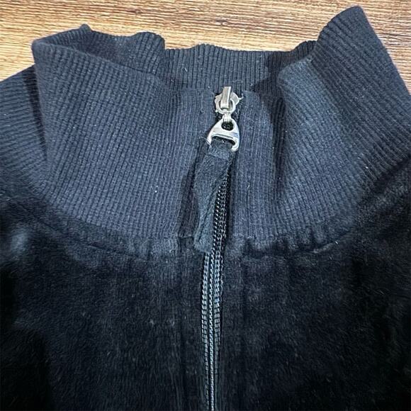 Contact VTG Black Velour Bomber Jacket Zip-Up Minimalist Buttons Pockets READ - Picture 3 of 9